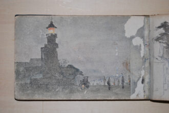 写生簿 　明治11年～大正2年／个人收藏 　清亲积累的素描本。现存10册。下面的《九段坂五月夜》等光线画的底稿图以水彩画的形式留有数张。